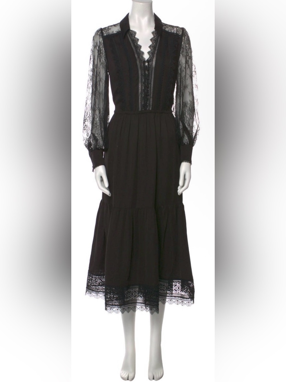 Self-Portrait Black Lace Maxi Dress with Sheer Sleeves